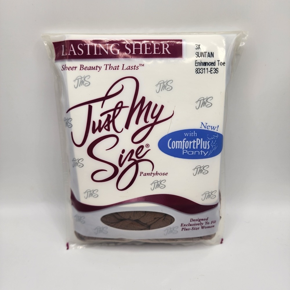 New Y2K JUST MY SIZE Lasting Sheer Enhanced Toe Pantyhose Plus Size 3X Suntan